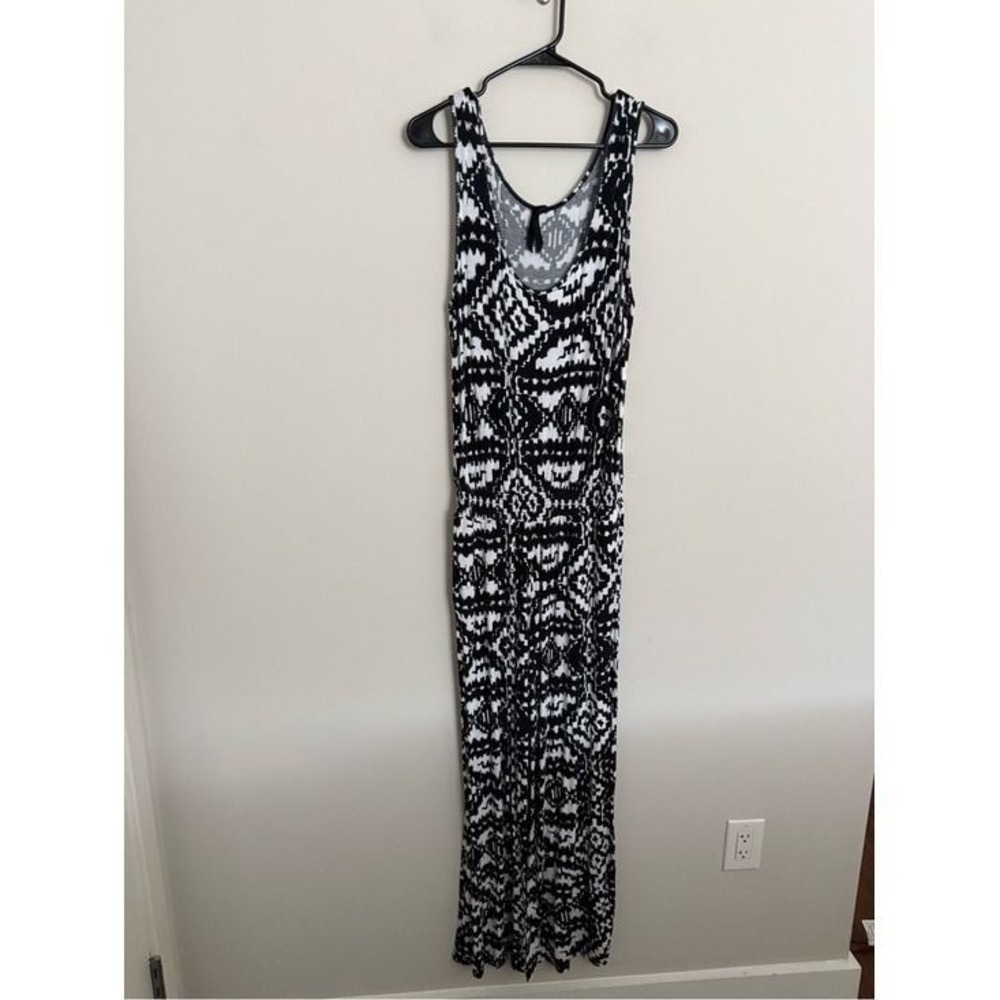 ABS Allen Schwartz Black White Tribal Print Wide Leg Jumpsuit Size Large
